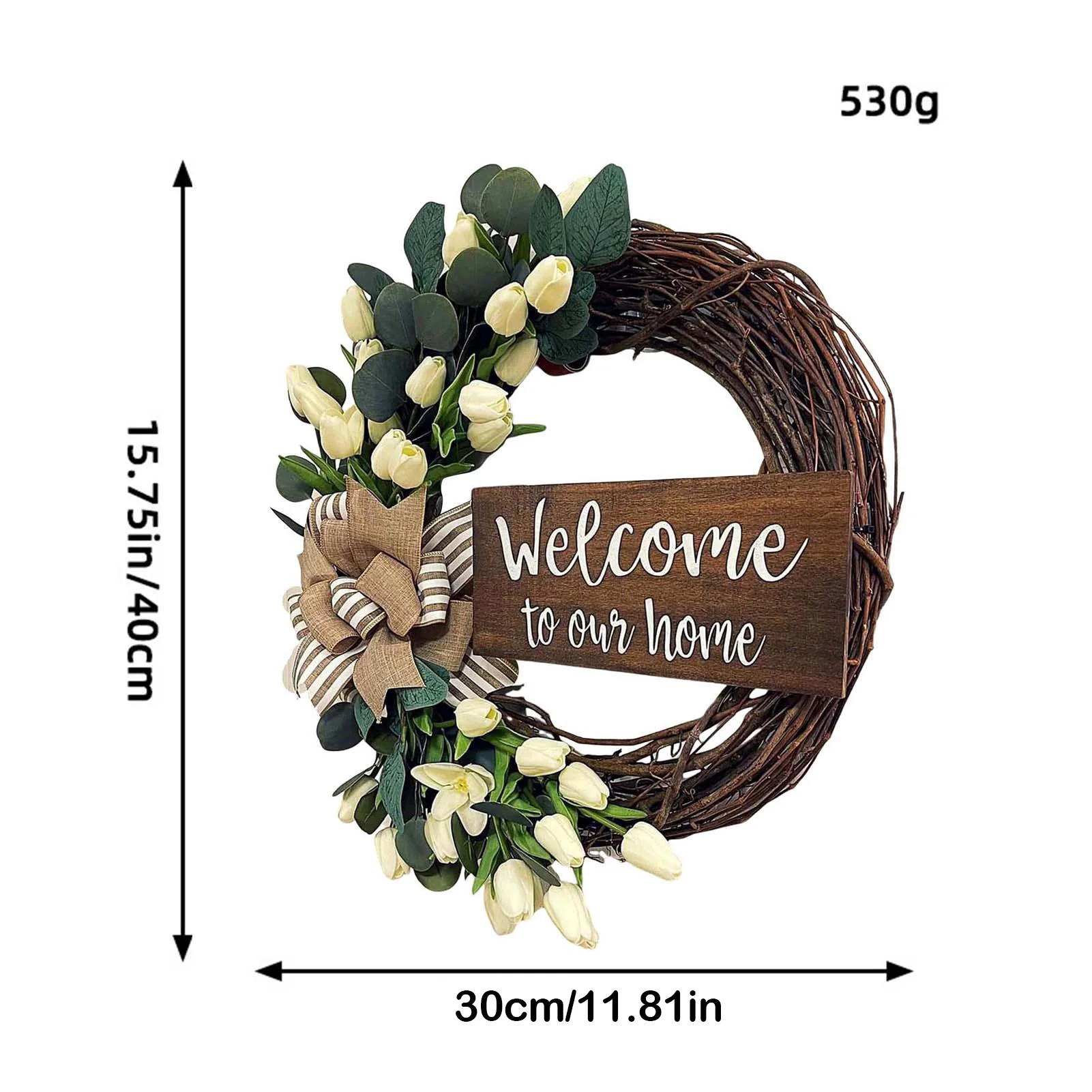 Tulip Welcome Sign Wreath Front Door Porch Decoration for Father's Day And Mother's Day Gifts