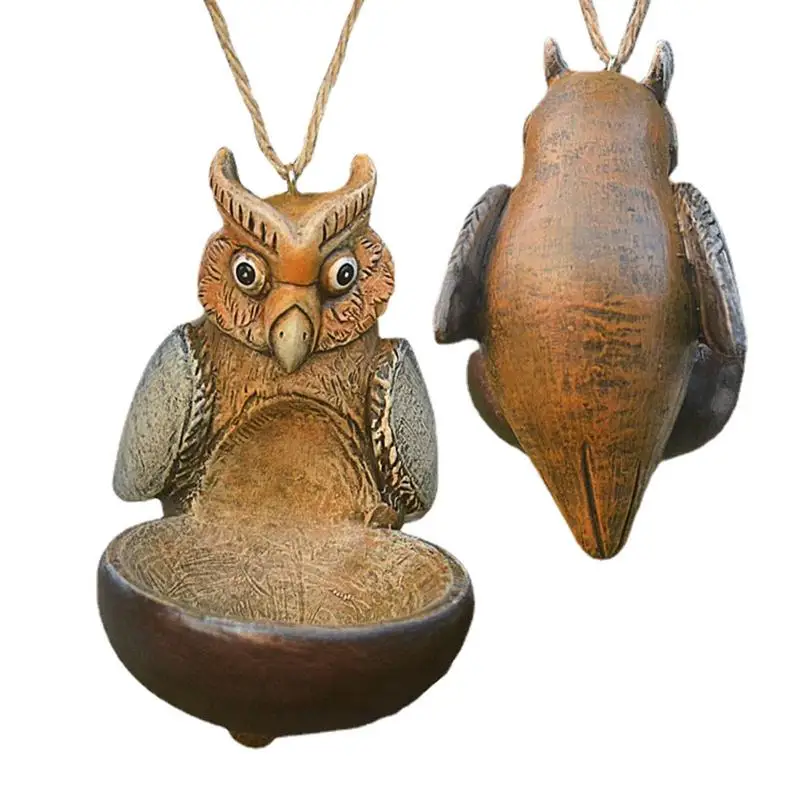 Bird Feeders Outdoors Hanging Pastoral Style Resin Owl Bird Feeder Garden Pendant Resin Craft Squirrel Proof Feeder For Yard