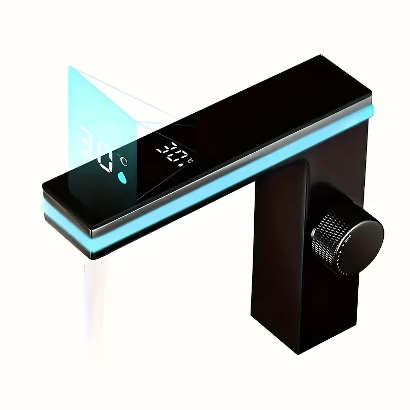 Bathroom Faucet with Temperature Display, Bathroom Sink Faucet No Need for Batteries Suitable for Family Hotels, Bathroom Fauce