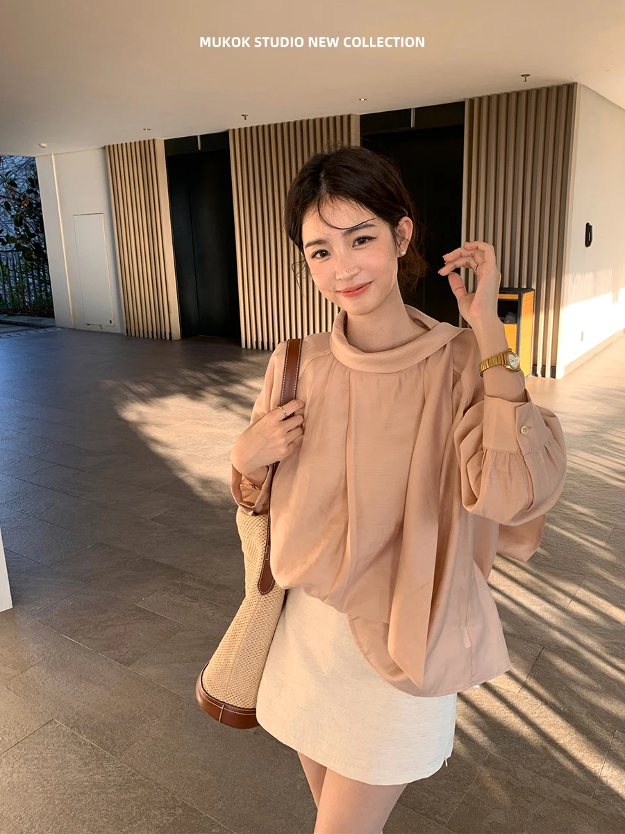 

MUKOK Pink Elegantly Collared Tied Waist Shirt Women's Spring Summer Design Gentle Sunscreen Chiffon Top Simple Commute Style...