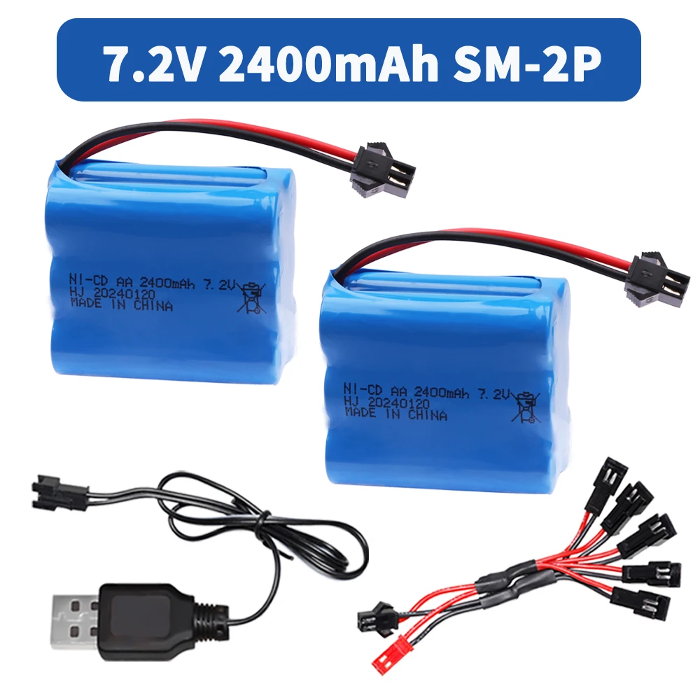 7.2V 2400mAh Ni-CD Rechargeable Battery Pack with USB charger For Remote Control Toys Electric Car toys parts 7.2 Volt SM Plug