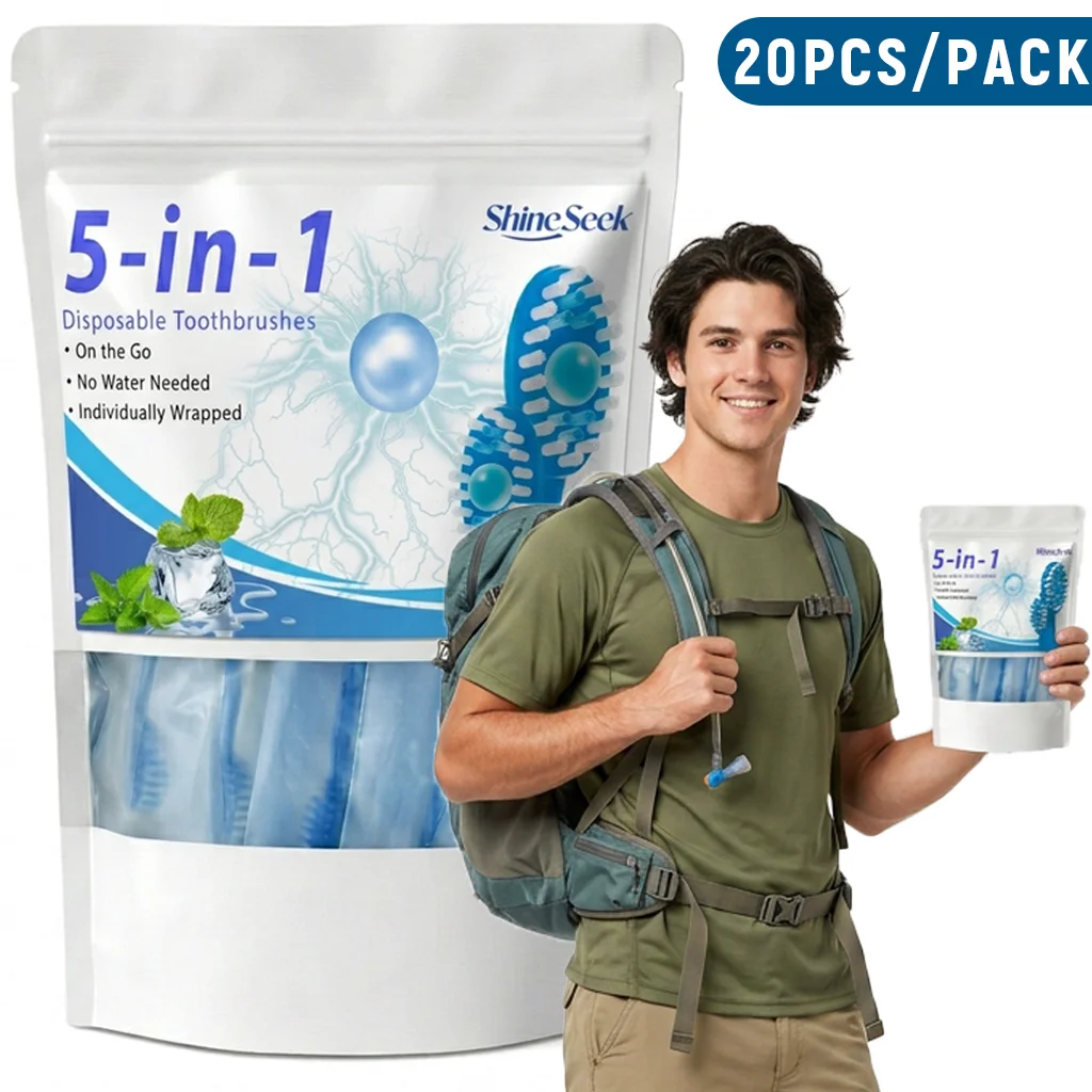 20Pcs/Pack Large Capacity Set, 5-in-1 Multifunctional Toothbrush Care Set with Mint Flavor, Includes Freshening Beads + Toothbrush + Dental Floss + Interdental Cleaning Stick + Tongue Scraper, Convenient and Soft, Soft Bristle Design, Teeth and Gum Care |   Travel Essentials |   Individually Packaged |   Soft |   Mint Flavor |   Travel Toothbrushes Are the Best Choice for Smart Families!