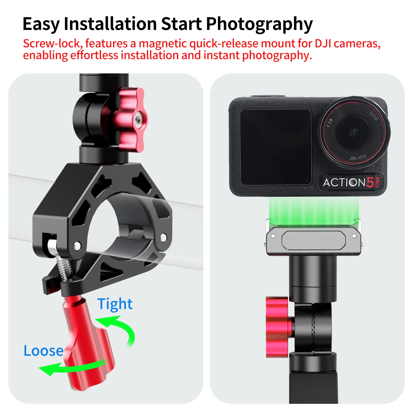 Magnetische Schnellspann-Fahrradhalterung 360 ° Dämpfung für Insta360 GO 3 3S Ace Pro 2 X6 für DJI OSMO Action 5 GoPro Hero Kamera-Klemme – Detail 9