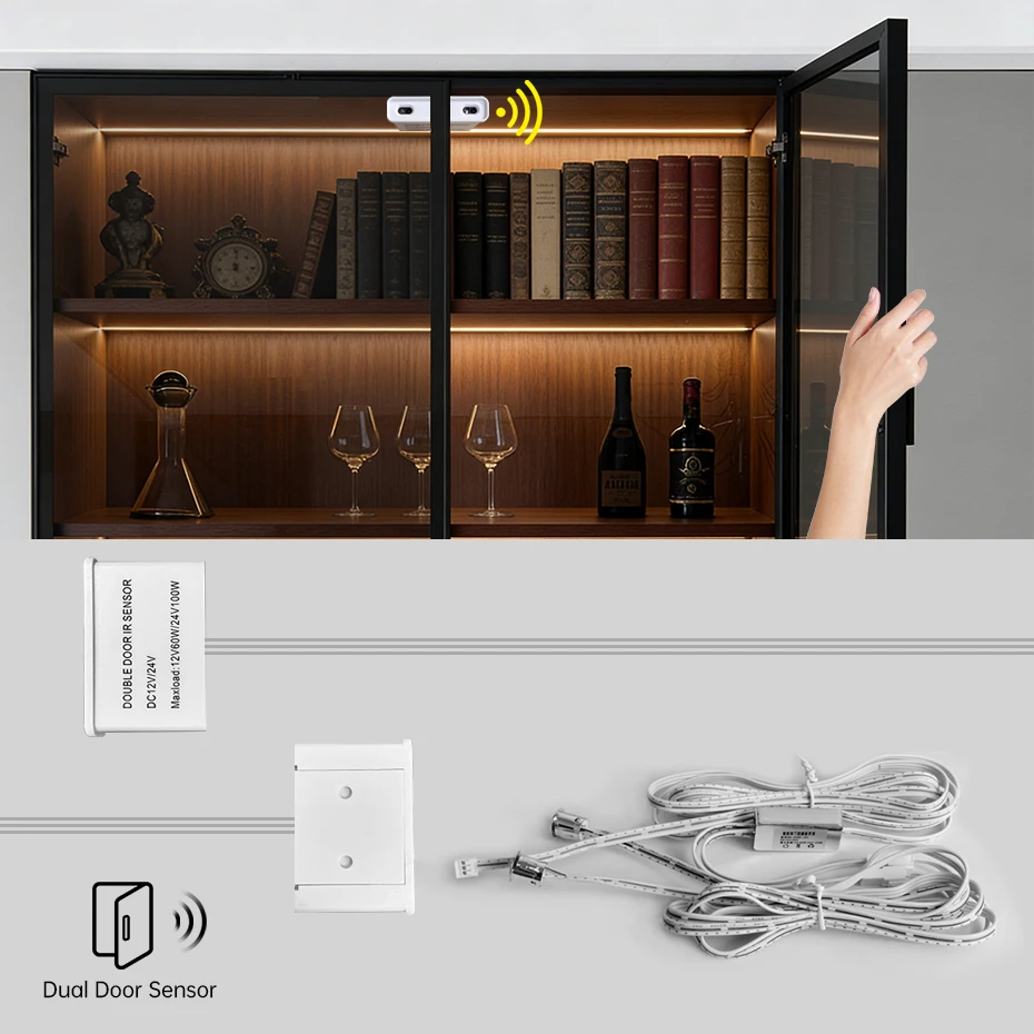 Dual Door Sensor Switch Auto ON/OFF Control DC 12V-24V Double Door Sensing DuPont Port for Closet Cabinet Light Wardrobe Lamp