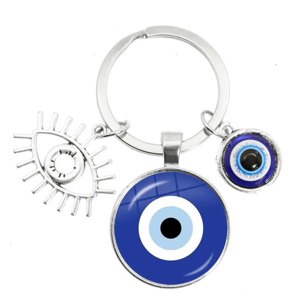 Fashion Beautiful Blue Eyes Evil Keychain Men Car Key Ring Blue Eyes Accessories Women Bag Key Glass Cabochon Key Chain Jewelry