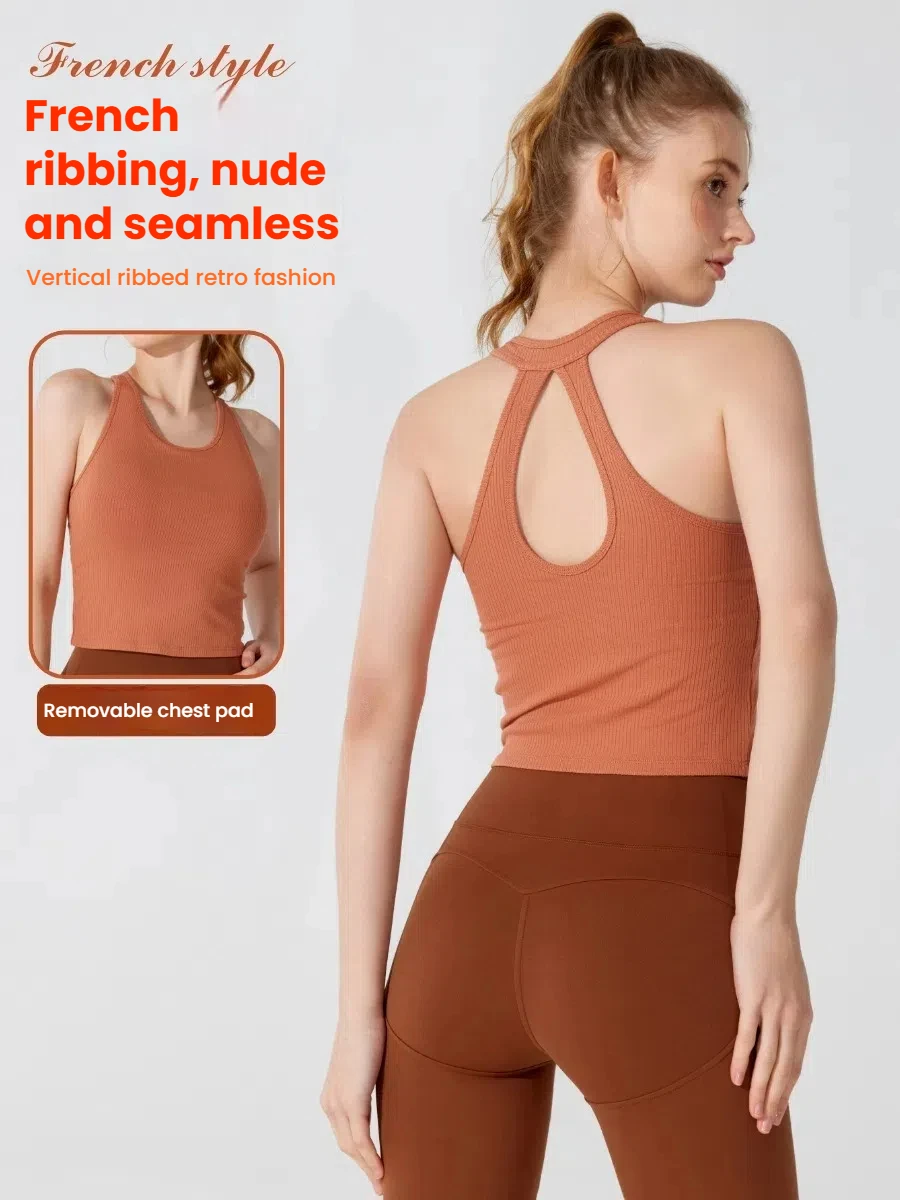 

Ribbed Sports Vest High Impact Anti-shock sports bra with non-slip cups Women Fitness Running Workout Seamless Tanks Tops