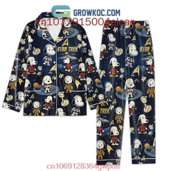 Cartoon Snoopy Christmas Pajama Set Disney Casual Men's and Women's Long Sleeve Shirt Pajama Set