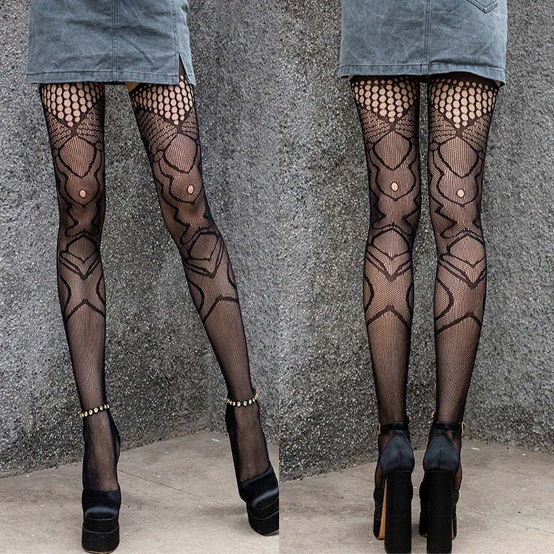 

Geometric Jacquard Hottie Hollow Out Fishnet Stockings Thin Suspender Pantyhose Small Mesh Sexy Temptation Nylon Tights