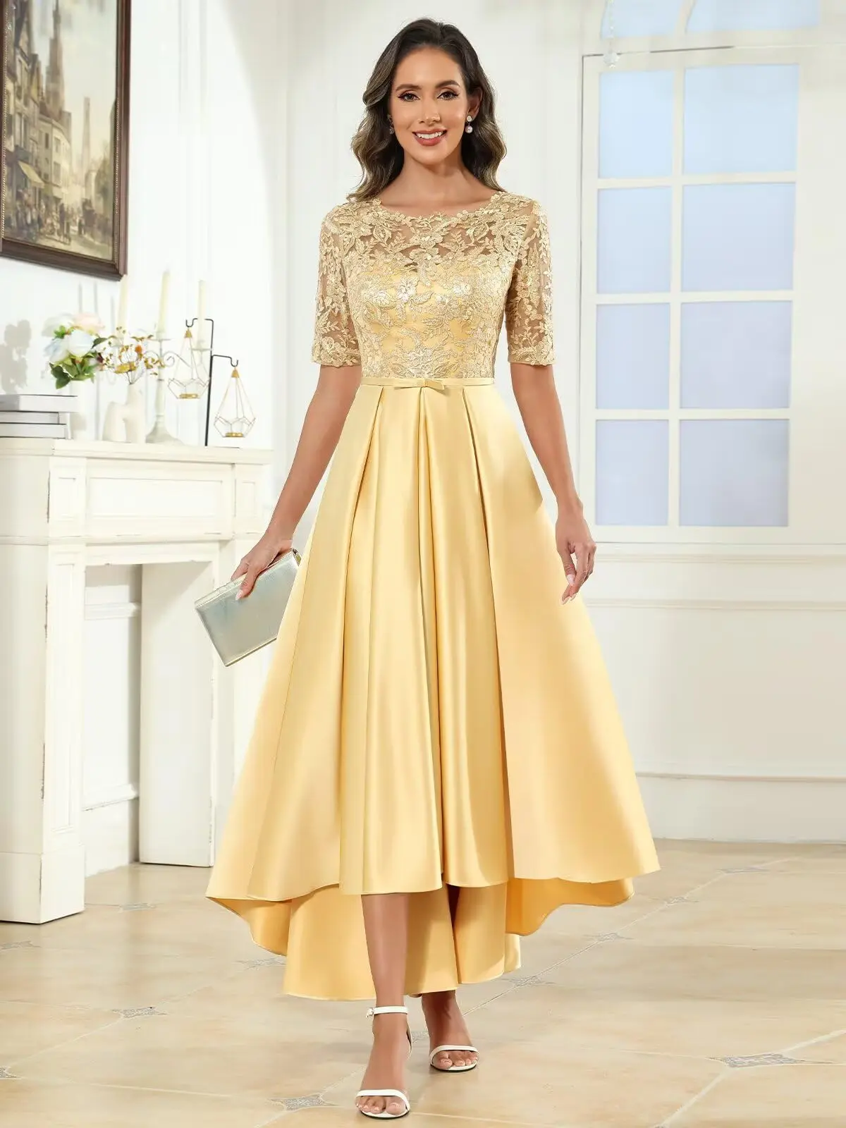 

Satin Mother of The Bride Dresses for Women A Line Lace Appliques Formal Evening Party Gown