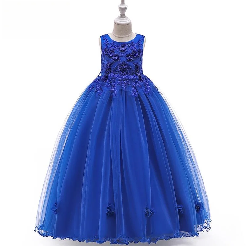 

Princ Sle Long Dr Children's Wedding Dr Pattern Girls' Puffy Skirt Cusizable Flower Design Spring Season