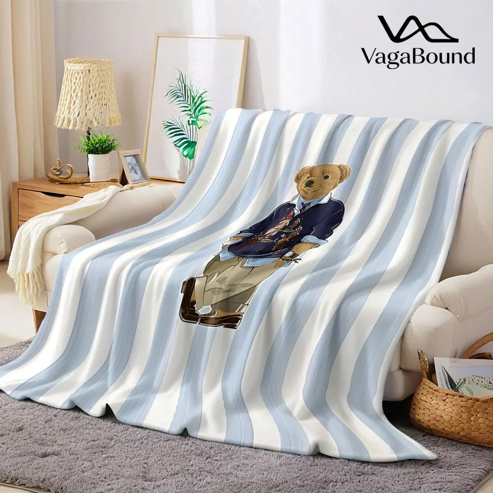 Preppy Bear Gestreifte Flanelldecke Warm Weich Halloween Weihnachten Dekorative Couchdecke Gemütlich Ganzjährig Geschenk