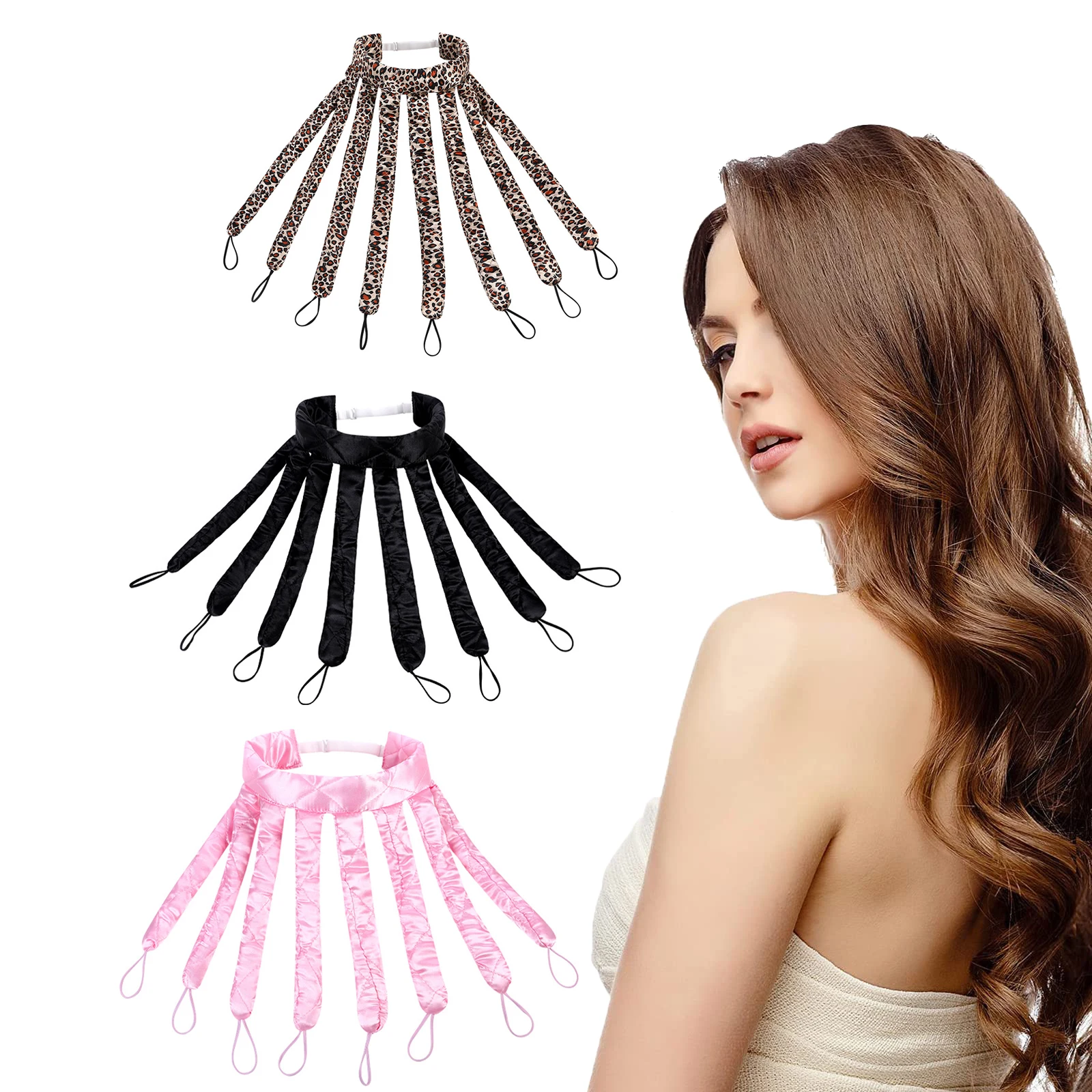 

Heatless Hair Curler 8 Curling Claw Strips Adjustable Headband Soft Satin No Heat Curlers Lazy Hair Curle Women Curls Wave