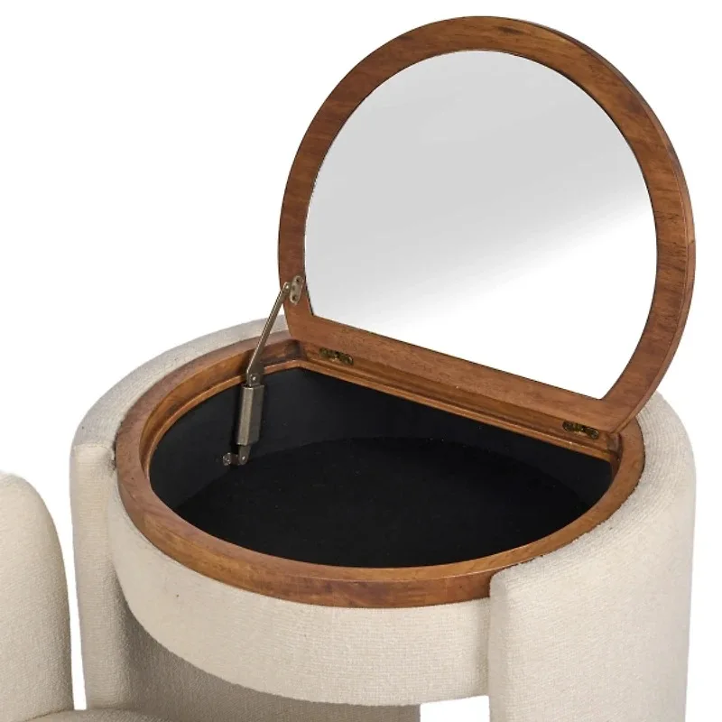 Small Combination of Dressing Table, Minimalist Creative Cream Style Dressing Table, Soft Bag Dressing Stool Integrated Makeup