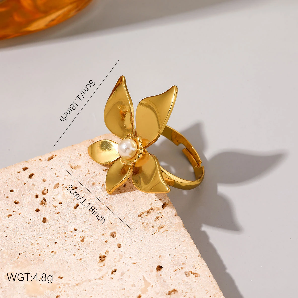 DIEYURO Flower Butterfly Leaf Sun Inlay Pearl Adjustable Ring Women New Trend Fashion Minimalist Stainless Steel Ring Jewelry