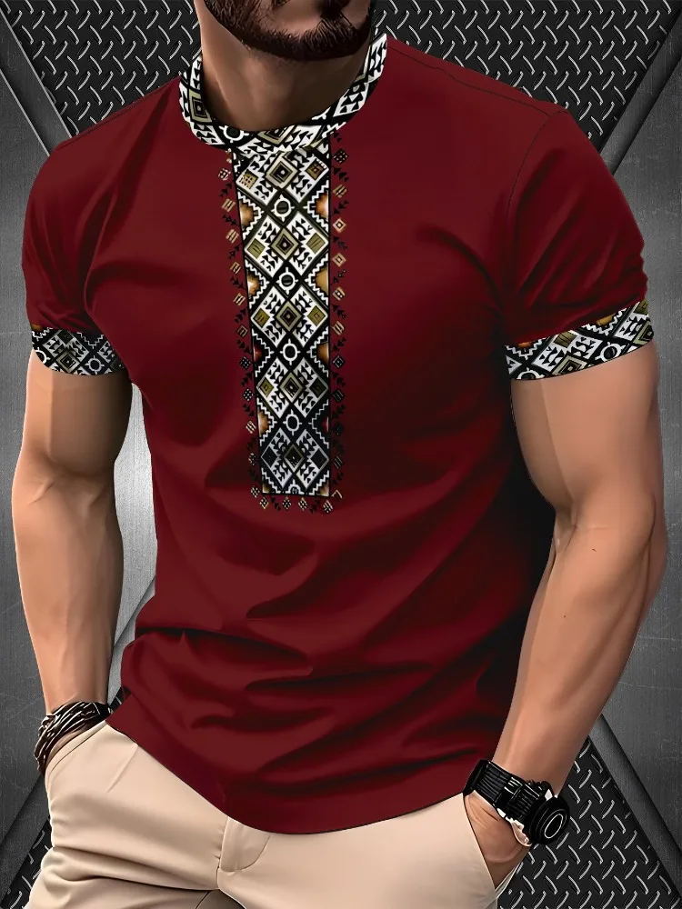 

African Ethnic Pattern T-Shirt For Men Tribal Dashiki 3D Printed Tees Summer Casual Short Sleeve Loose T Shirts Round Neck Tops