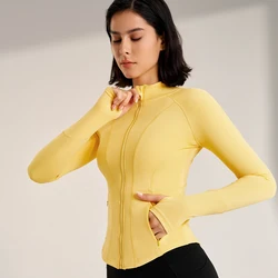 Women's Sport Jackets Zipper Slim Yoga Coat Quick Dry Running Jacket Elastic Long Sleeve Thumb Hole Gym Fitness Top