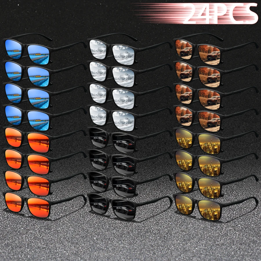 

24PCS Men Women Brand Designer Vintage Square Sunglasses Fashion Sun Glasses Outdoor Leisure Driving Fishing Everyday Eyewear