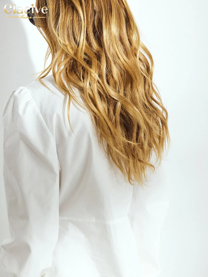 Clacive Fashion Loose White Cotton Women's Shirt 2025 Sexy V-Neck Long Sleeve Shirts Elegant Classic Solid Top Female Clothing