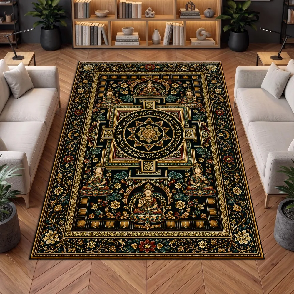 Tribal Totem Patchwork Area Rug Ethnic Bohemian Mandala Printing Carpet Premium Cottage Villa Lounge Underlay