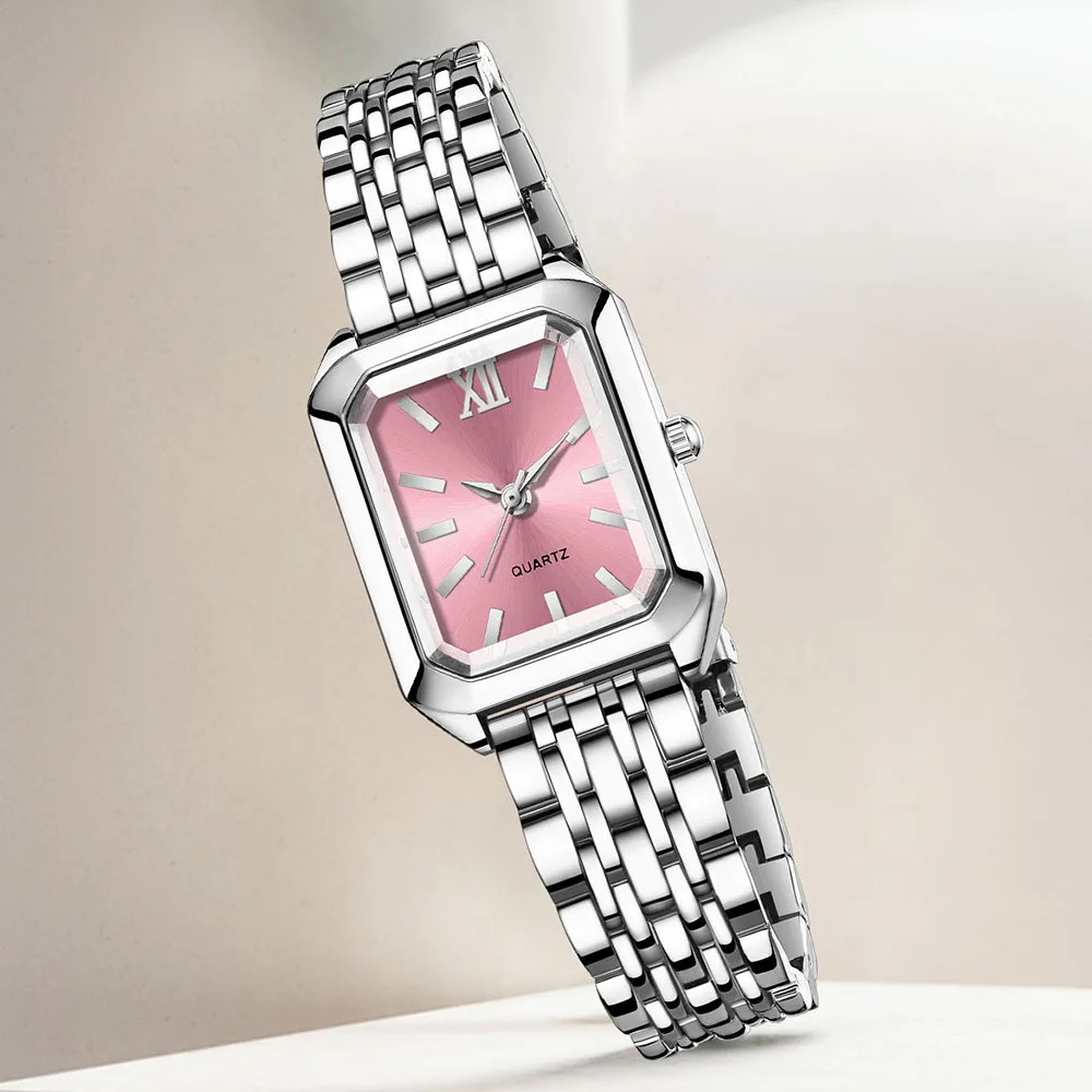 5Pcs/Set Unisex Jewelry Watches Women's Wristwatch Accessories Silver Pink Dial Fashion Trendy Business Elegant Classic Exquisite Retro Light Luxury Rhinestone Luxury Bracelet Watch Set Suitable for Travel, Daily Outfits, Y2K Perfect Holiday Gift