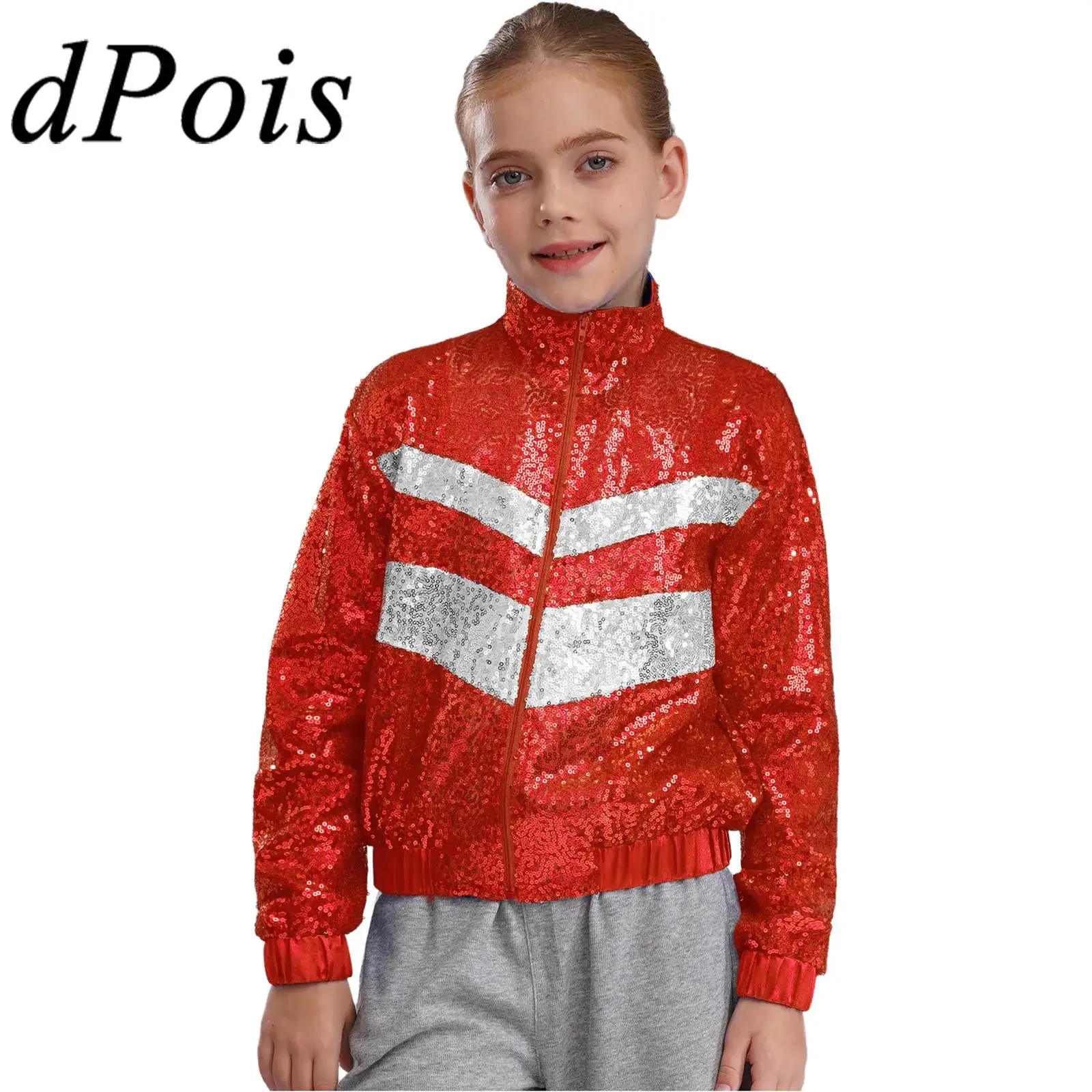 Fashion Girls Jacket Kids Jazz Dance Costume Glittery Sequins Baseball Jackets Street Disco Hip Hop Streetwear Coat Outerwear