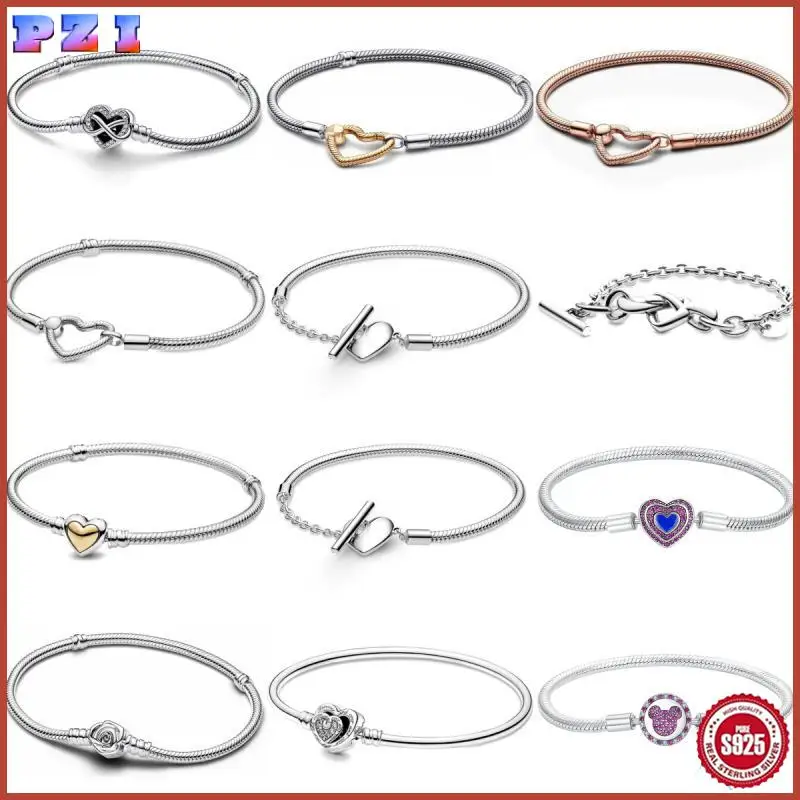 

Original 925 Silver Moments Bracelets RoseGold Golden Love Heart Clasp Bead Charm Bracelet For Women DIY Jewelry 2025