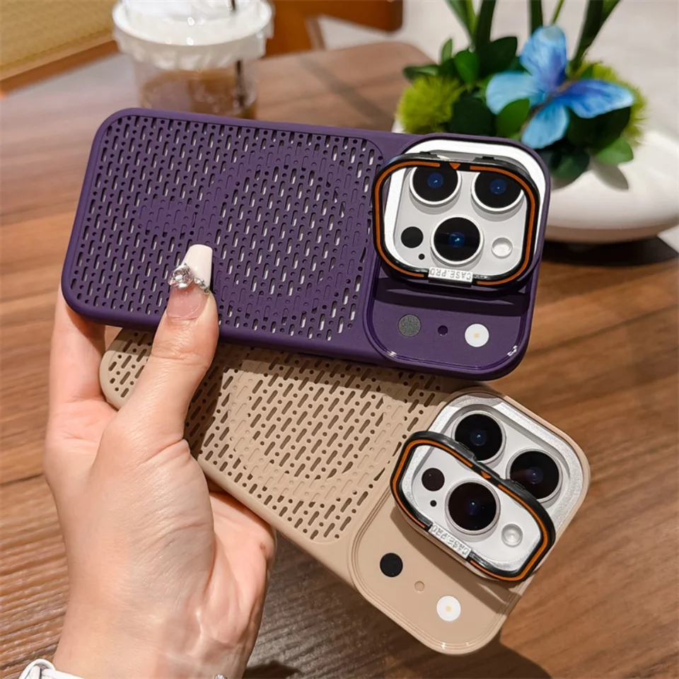 Funda con soporte para lente y disipación de calor, magnética Magsafe para iPhone 17 16 15 14 Plus 13 12 11 Pro Max, esmerilada, con marco 4