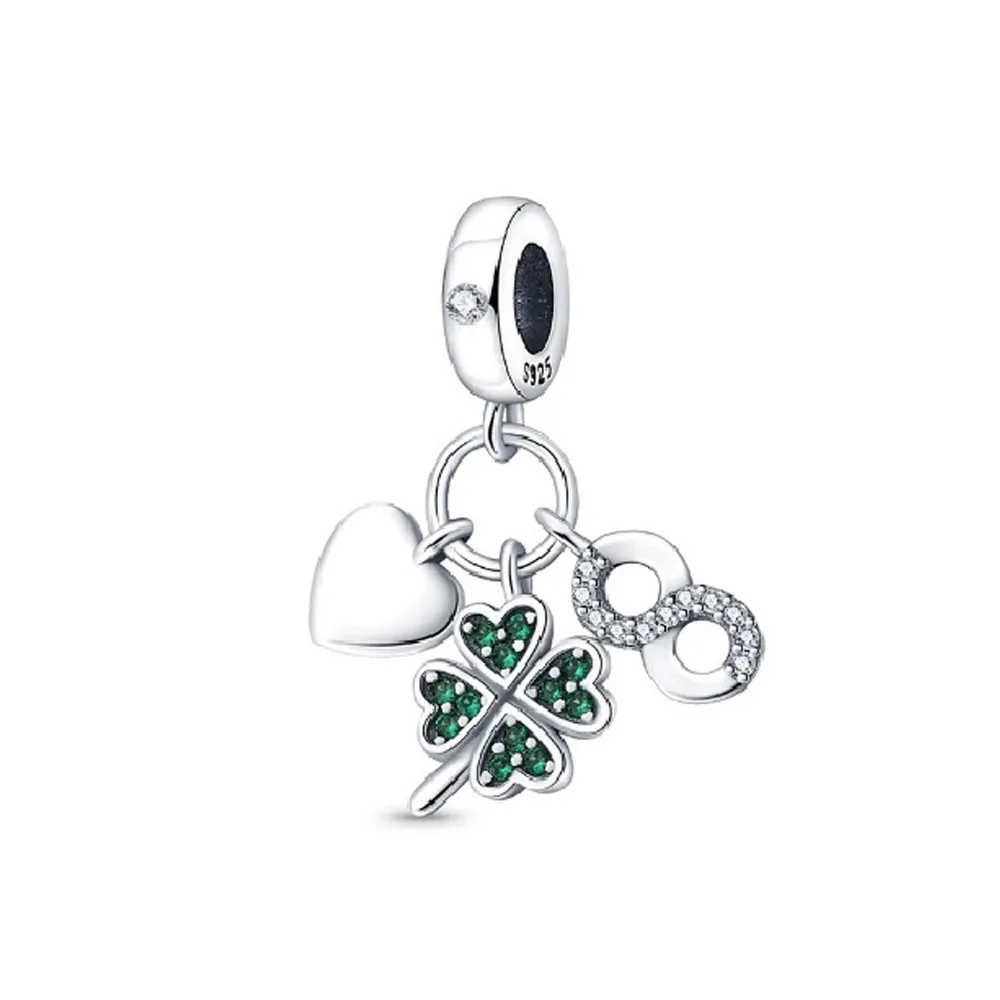 2024 925 Plated Silver Green Clover Pendant Charm Sunflower Bead Fit Original Pan Bracelet Women DIY Jewelry