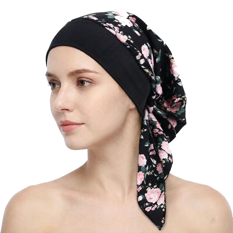 Neue Muslimische Vorgefertigte Blumenbedruckte Hijab-Turban-Mütze für Frauen, Innenmütze, Chemomütze, Haarverlust-Kopftuch – Detail 5