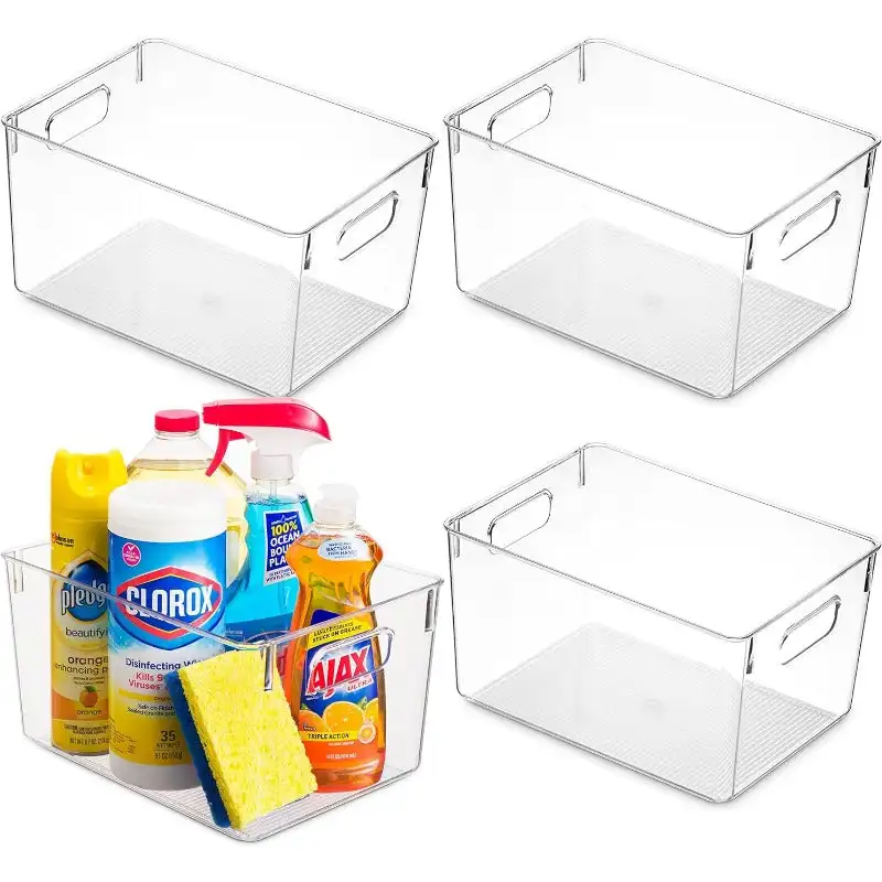 

Pack Of 4 Plastic Kitchen Organization Pantry Storage Bins - Fridge Organizer Household Food Baskets