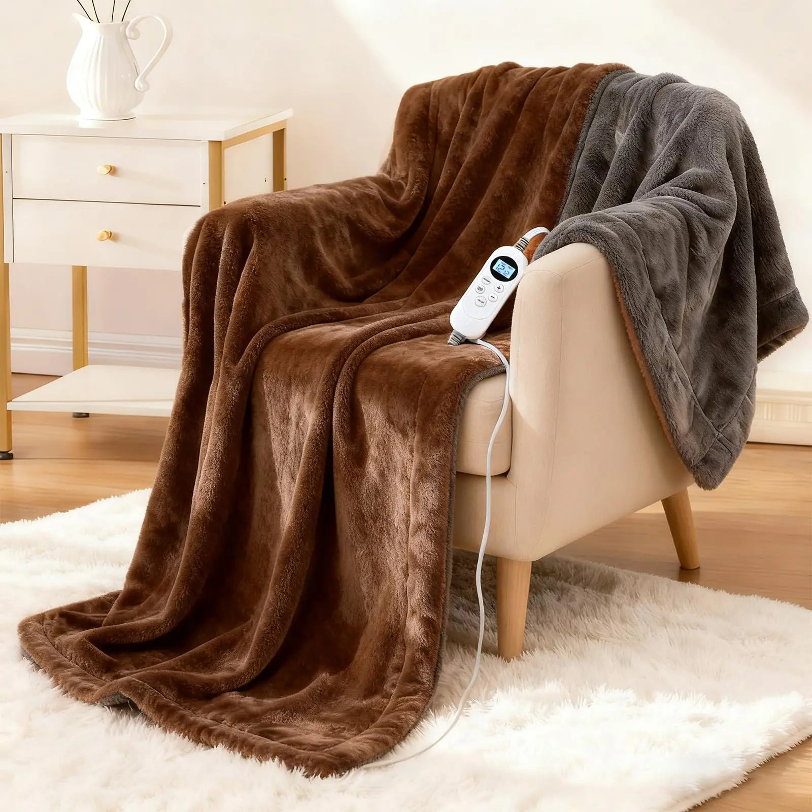 

Soft Flannel Heated Blanket Throw, 12 Heat Levels & Smart Timer, Machine Washable for Men & Women