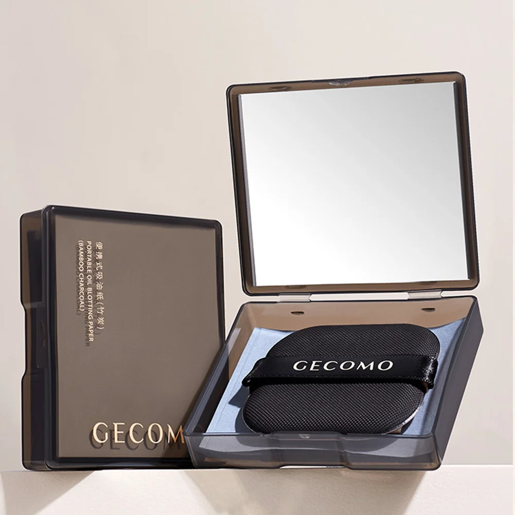 100 ورقة من ورق التحكم في الزيت مع علبة وبودرة منتفخة لامتصاص الزيت من فحم الخيزران وأوراق نفخ زيت الوجه للبشرة الدهنية #1