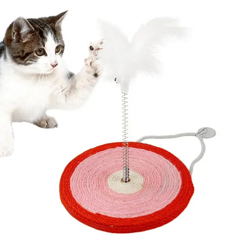 Cat Scratch Toy 2 In 1 Cat Toys Interactive Scratcher Toy With Moving Feather & Sisal Twine Spring Teasing Toy For Teaser Play