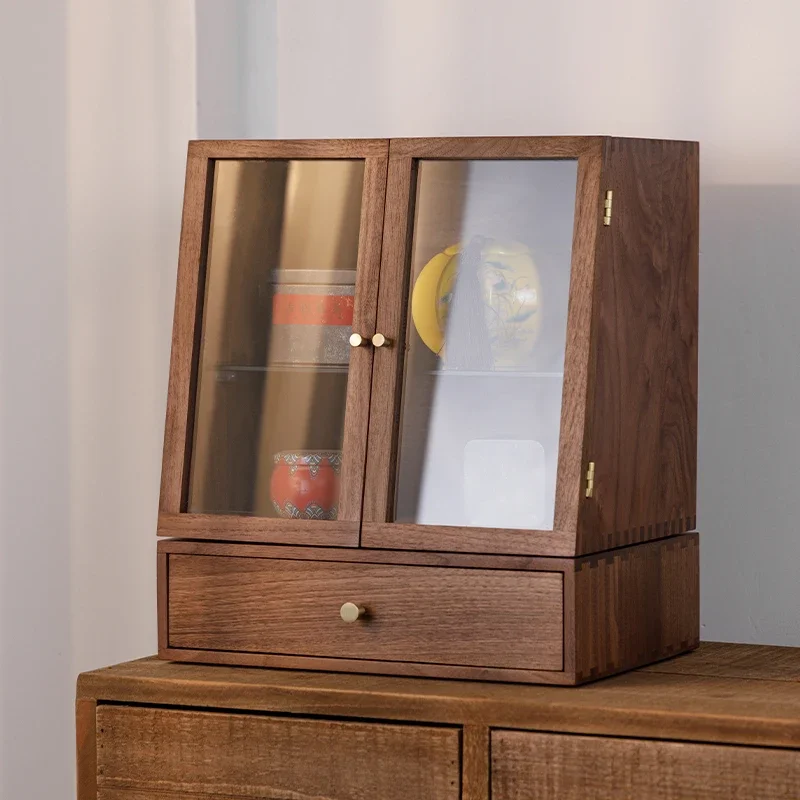 Black walnut desktop display storage cabinet, tea set decoration, skincare product sorting box, storage