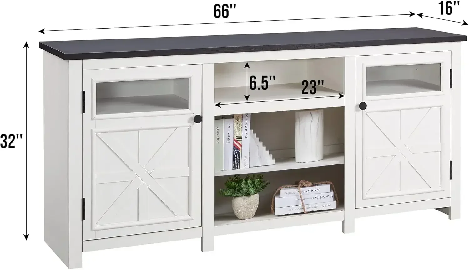 Soporte de TV para TV de 75 pulgadas, centro de entretenimiento, mueble de TV con puertas de granero, sala de estar, estante ajustable - Blanco roto