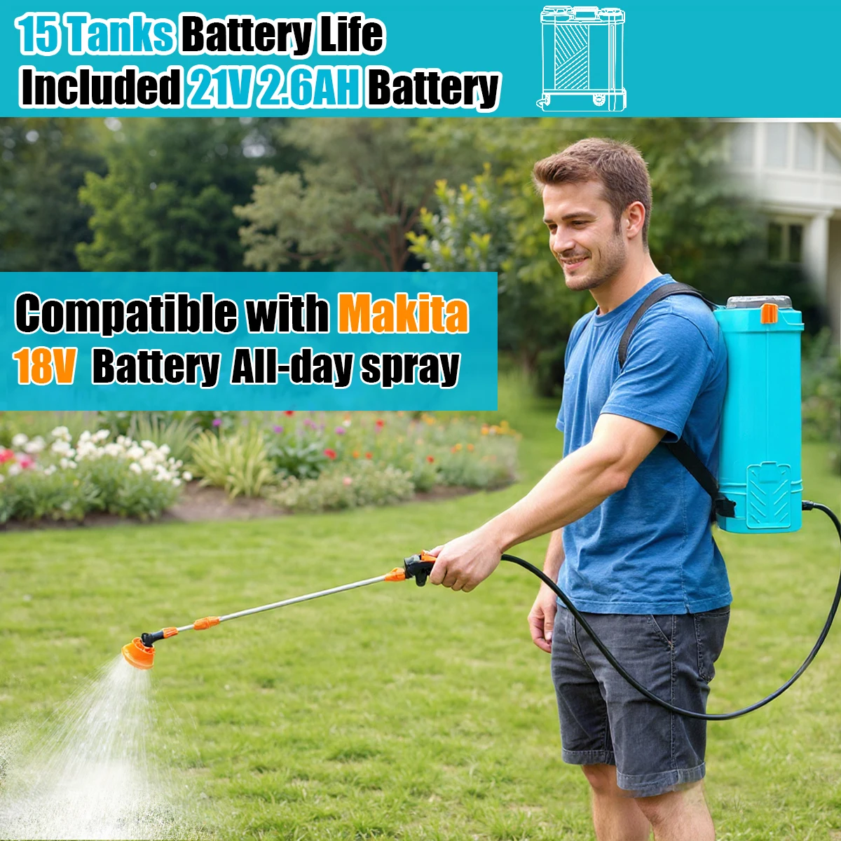 3.2 Gallon Battery Powered Backpack Sprayer,80 PSI Adjustable Pressure Electric Sprayer,With 5 Nozzles,Weed Lawn Sprayer