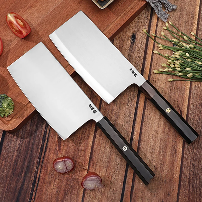 7 Inch Chinese Chef Knife Welding Aogami Steel Blade Slicing Vegetables Cleaver Meat Professional Kitchen Knives Ebony Handle