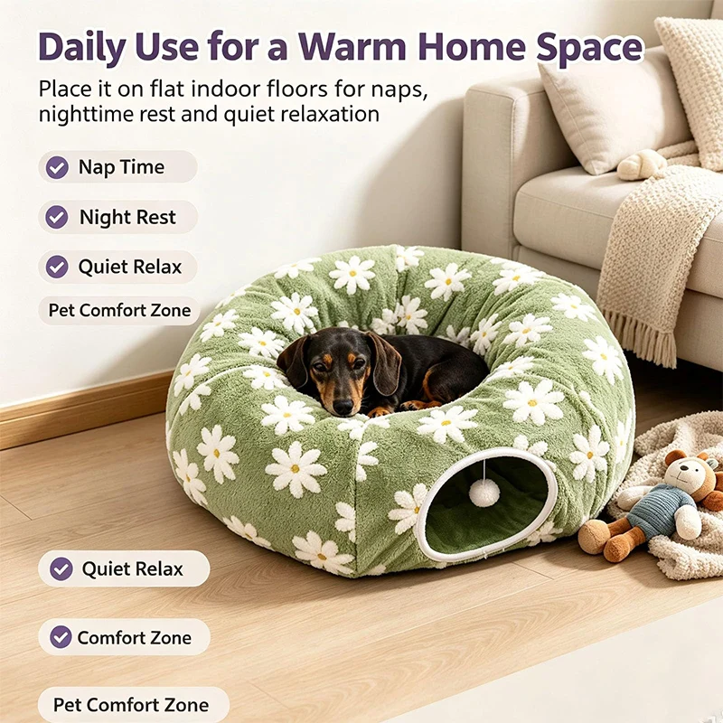 Cat Tunnel Bed Round Donut Pet Nest Collapsible Detachable Plush Fluffy Cat House Indoor Interactive Play Pet Supplies Custom ﻿