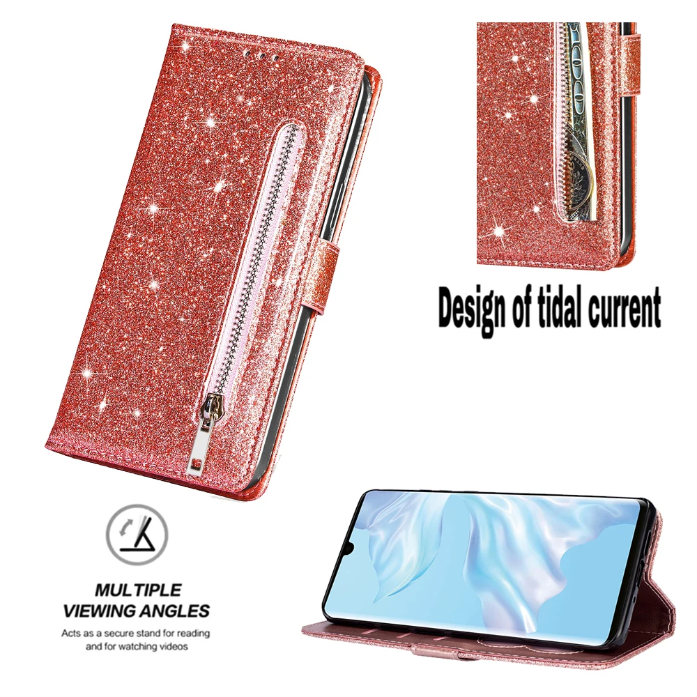 Reißverschluss-Flip-Brieftaschen-Hülle aus Glitzerleder für iPhone 18 17 16 15 14 13 12 11 Pro Max XS XR 8 7 Plus SE 16E Mini Bling Handyhülle – Detail 14