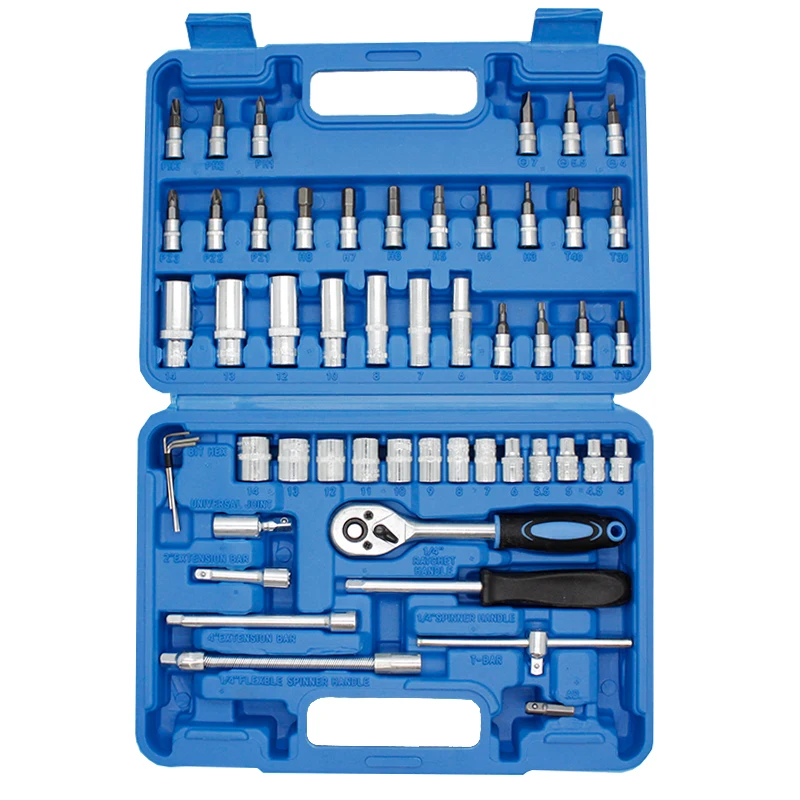 

53 Pieces Socket Wrench Set Drive Socket Set with 1/4 Inch Ratcheting Wrench for Automotive Repair and Home Use