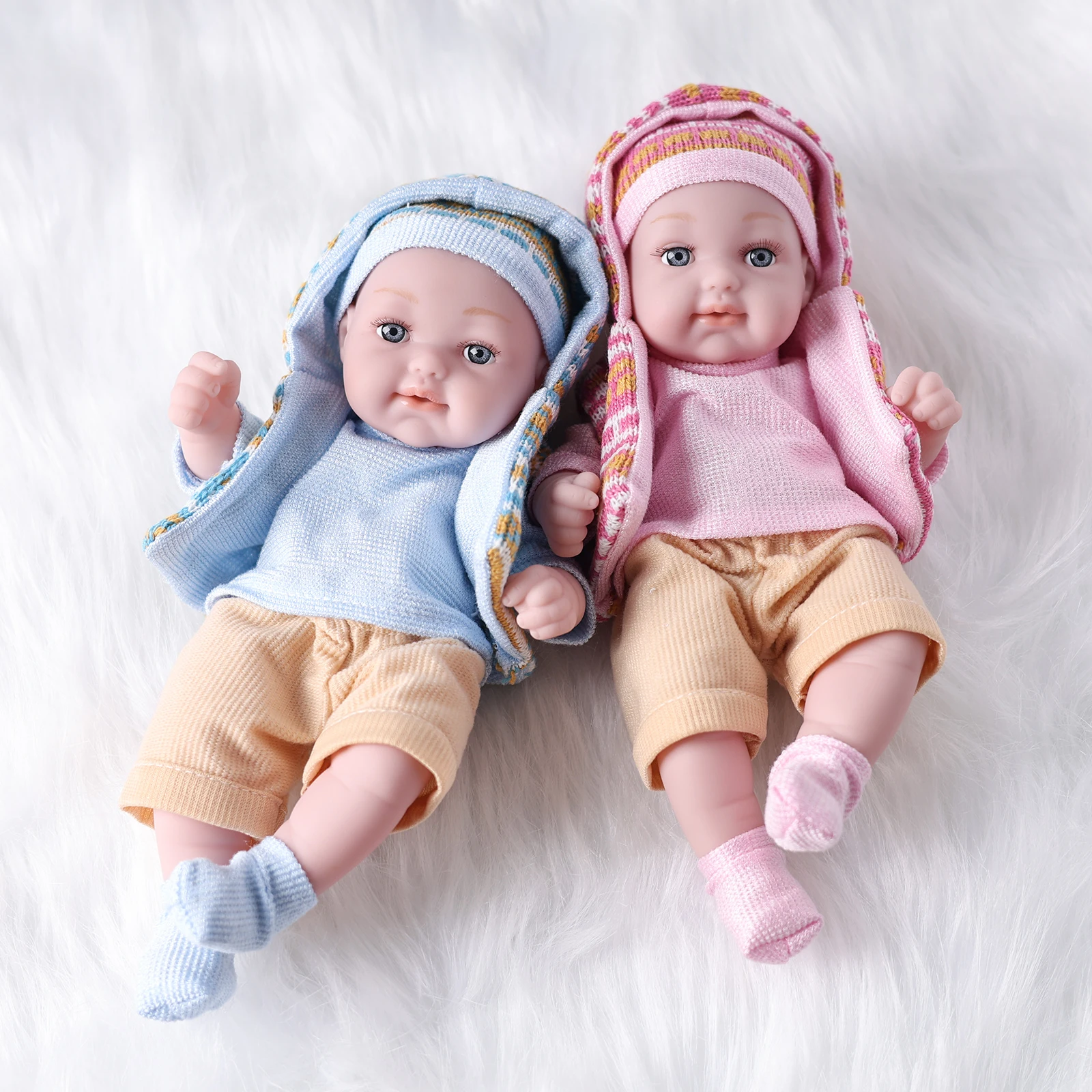 

11 Inches Realistic Reborn Baby Dolls with Hat, Vinyl Body Fashion Stocking & Clothes, Children Birthday Gift Dolls for Girls