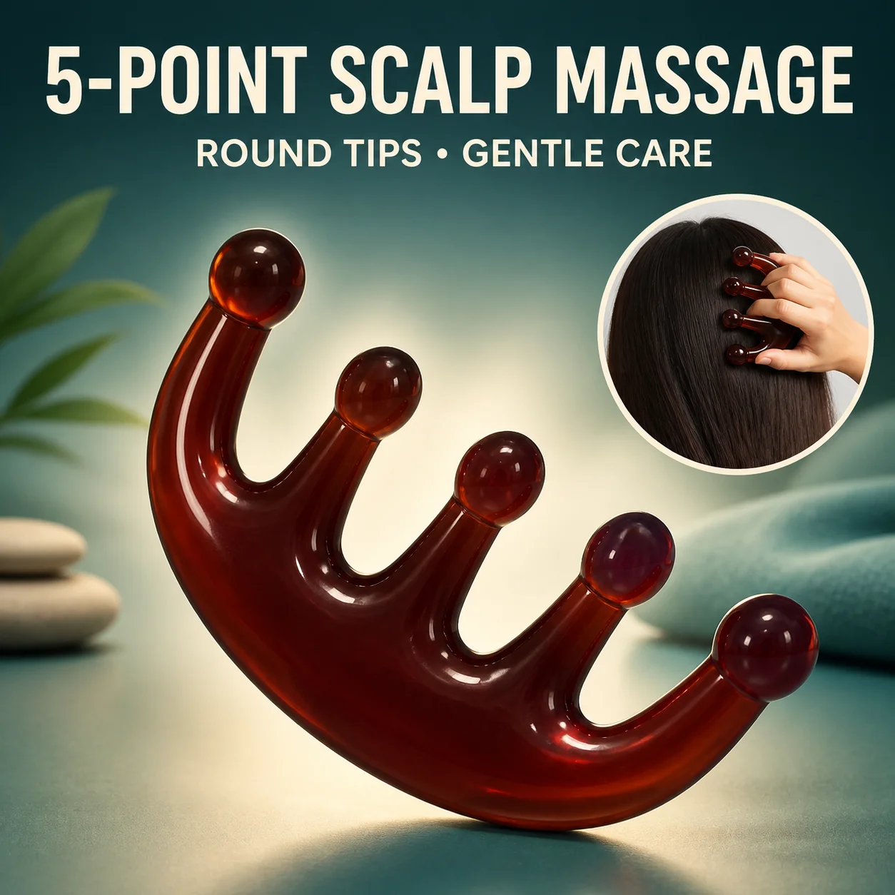 5 Prong Scalp Massage Comb, Portable Manual Head Massager Tool with Rounded Tips for Women Men Hair Care, Home Office and Travel