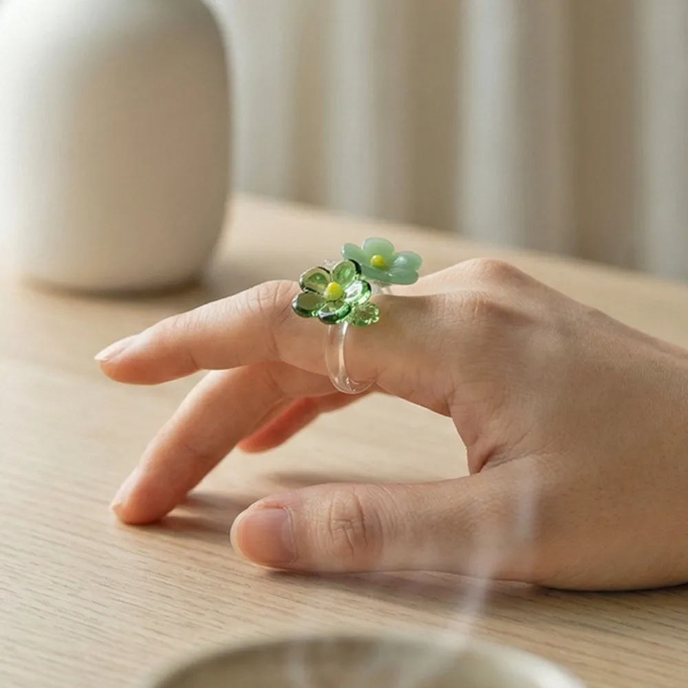 Fashion Handmade Glass Bird Ring Cute Childishness Flowers Finger Ring Exquisite Vintage Coloured Glaze Ring Hipster