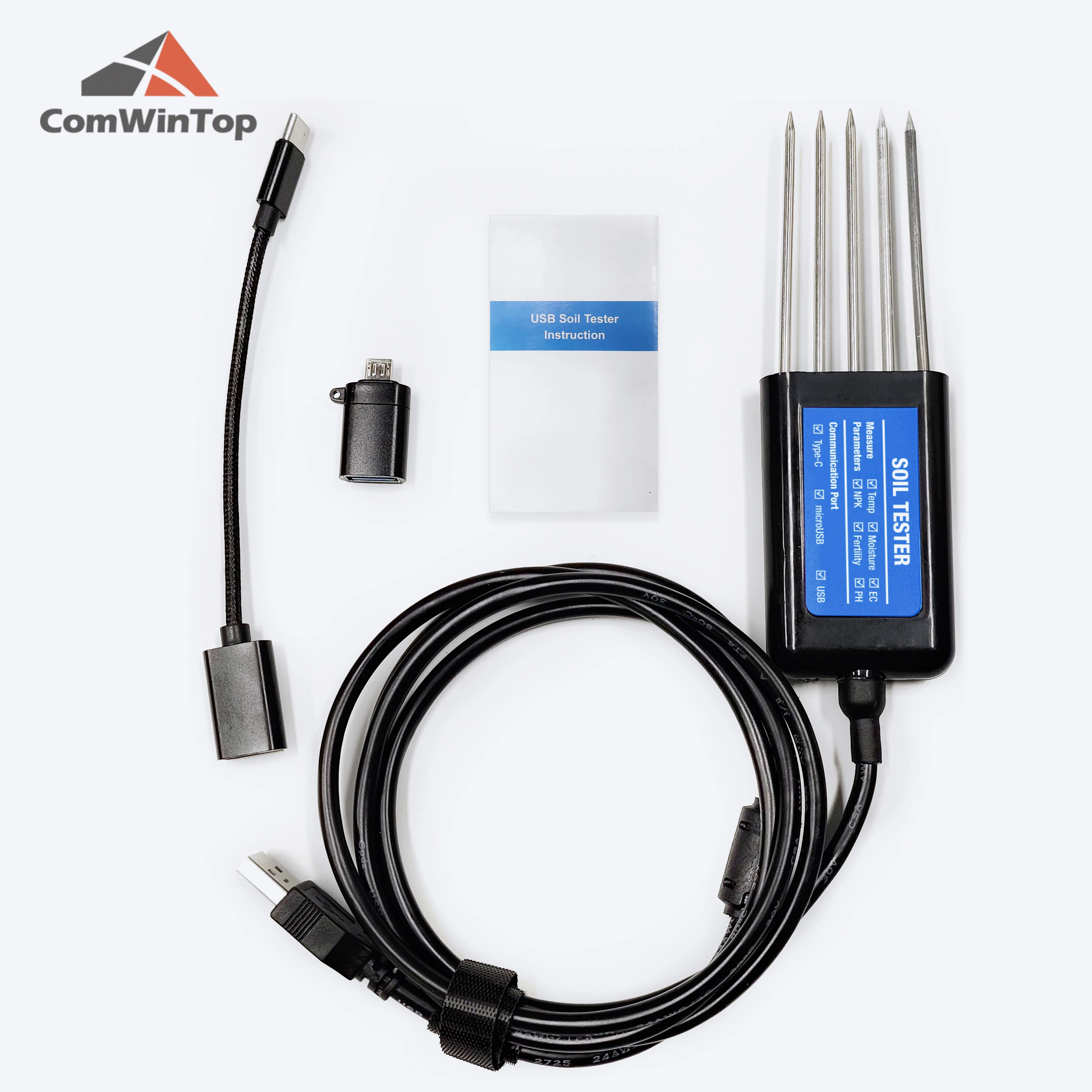 المهنية 8 في 1 اختبار التربة درجة الحرارة الرطوبة EC PH NPK مستشعر التربة المحمولة USB نوع-C للزراعة