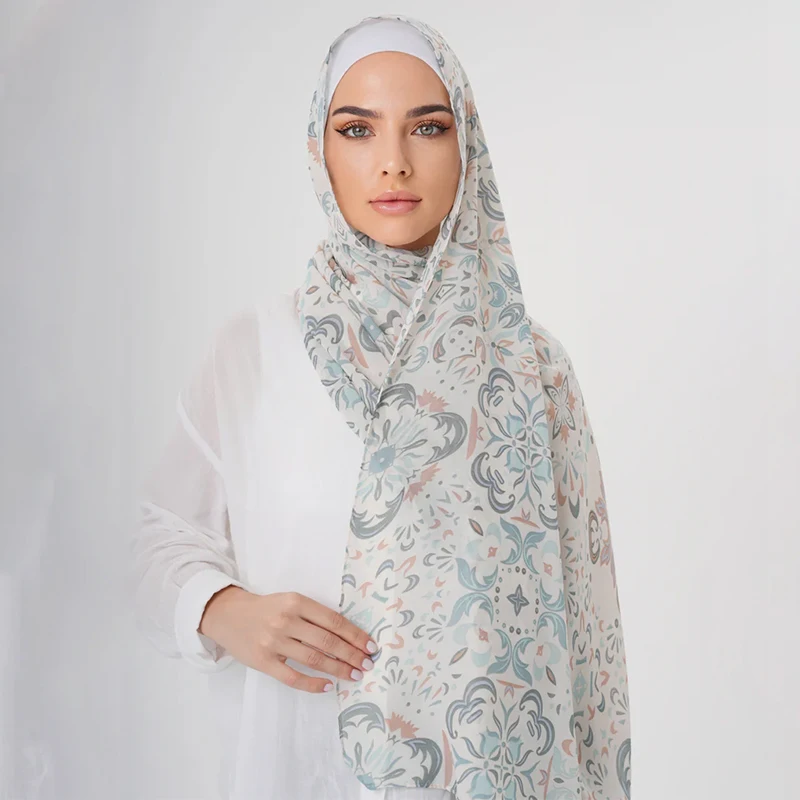 Newest Floral Printed Chiffon Scarf Muslim Women Hijab Breathable Malaysian Headscarf Wraps Shawls