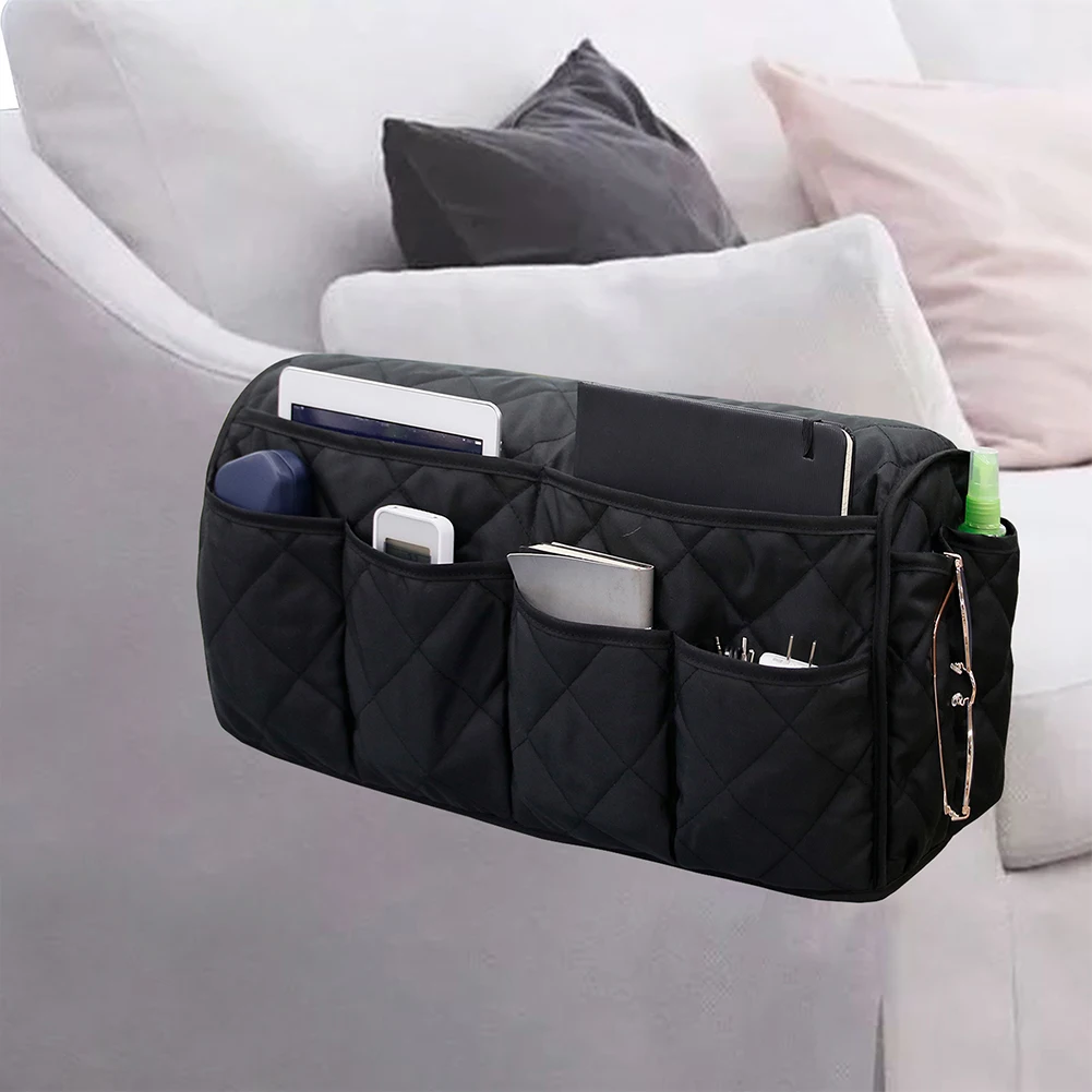 Easy Use Sofa Armrest Organizer Storage Bag Anti Slip With 14 Pockets Living Room Multifunction Cotton Blend Remote Control