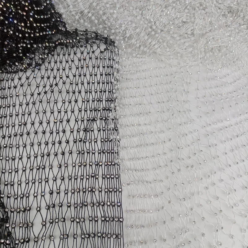 65X55cm White Fishing Net Line Stone Crystal Rhinestone Connection Fabric 2023 Ins Hot Designer for DIY Dress Mask Decor