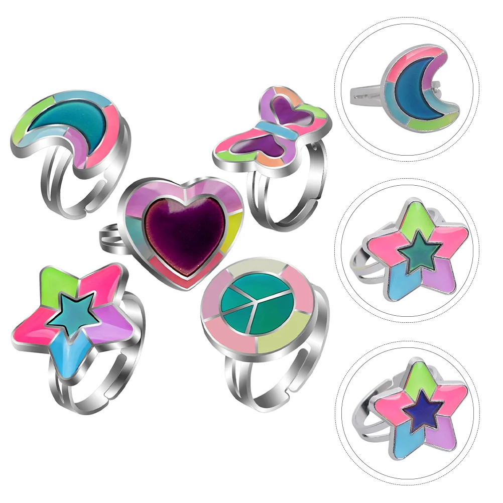 5 Pcs Ring Duffle Changing Color Mood Rings Thermochromic Creative Alloy Finger Chic Child