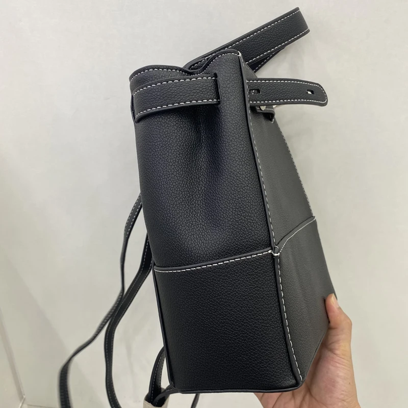 Japan Style Casual Backpacks For Women Luxury Designer Handbags And Purse 2023 New In PU Lychee Texture Belt Decoration Shoulder