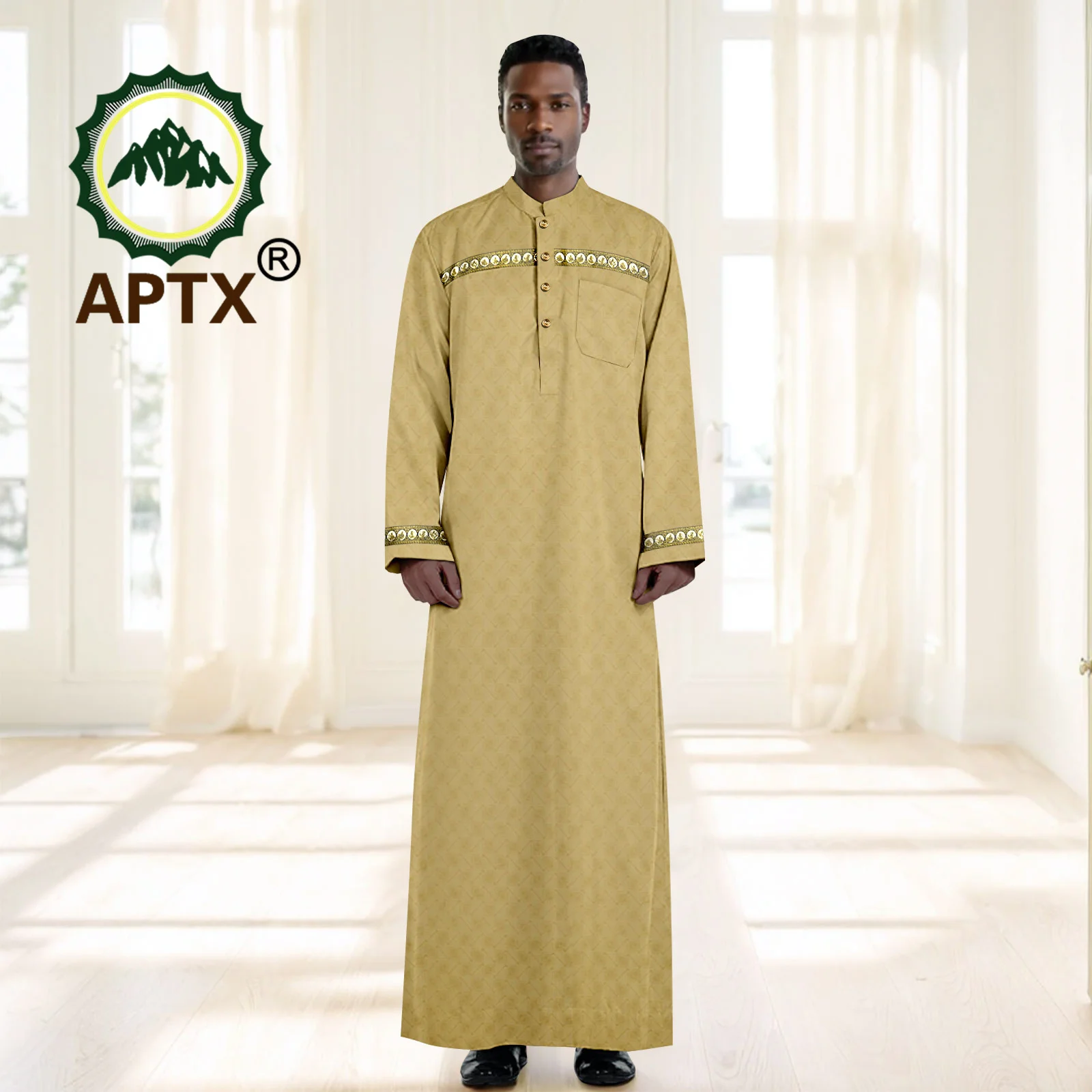 New Fashion Musilim Men Robe Long Sleeve Men Robe Prayer Shirt Loose Abaya Dresses Embroidered Kaftan Formal Dubai Thobe 2412003